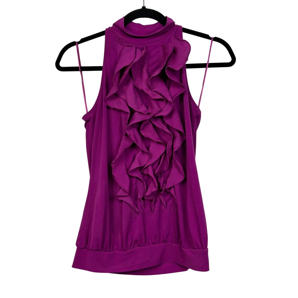 The Limited Top Womens XSmall Purple Sleeveless Mock Neck‎ Ruffle Front Blouse